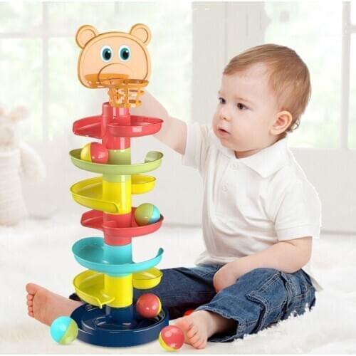 Rolling Ball Pile Rattles Tower Puzzle Babys Toys Spin Track Kids Montessori Educational Newborn Toys for Children
