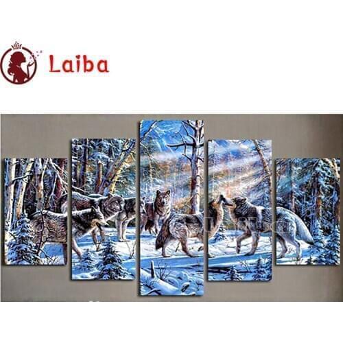 Full square/round Diamond 5D DIY Diamond Painting Indian snow wolf 5 pcs diamond Cross Stitch Rhinestone Mosaic Painting Decor