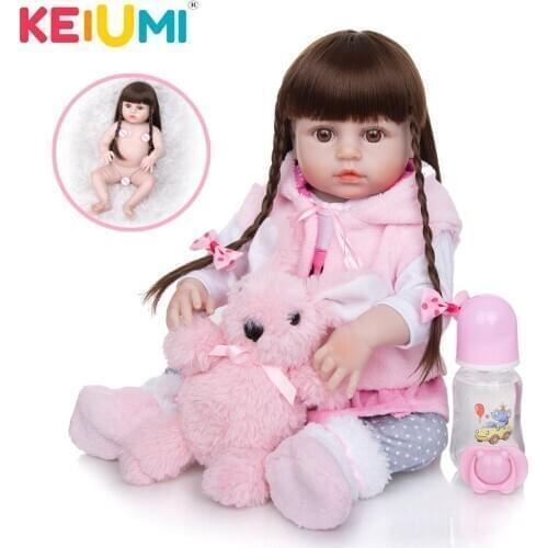 KEIUMI 19 Inch DIY twist braids Hair Silicone Reborn Baby Dolls Full Silicone Reborn Baby Bebe Toys Gifts For Children Birthday
