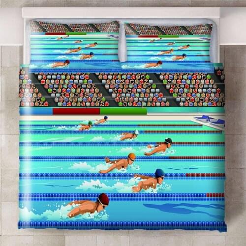 Swimming Contest 3Pcs/Set Cartoon Bedding Set Sheet Children Room Bed Sheet Pillow case Bedding Set