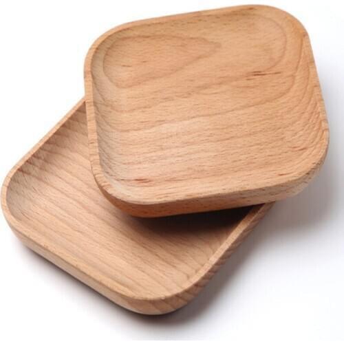Creative Wooden Coaster Dinner Plate Round Square Wooden Small Plate Wooden Baking Serving Platter Serving Dishes Cake Plate