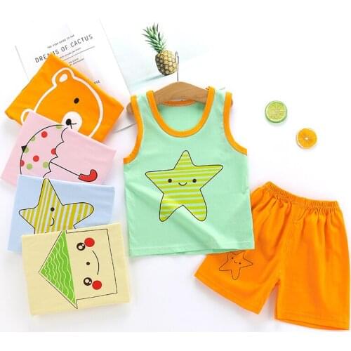 2021 Summer Boys Girls Toddler Pajamas Kids Sleeveless Top + Shorts Cartoon Unisex pyjamas Set Children Sleepwear Nightwear