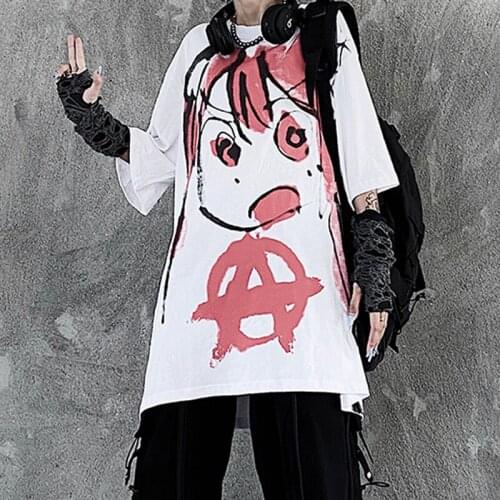 Summer Loose Y2k Kawaii Lady Cartoon Harajuku Tshirt Black White Girl Printed T Shirt Casual Street Short Sleeve Tee Tops 2021