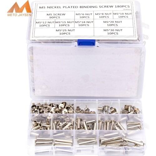 M5 Nickel Brass Plated Phillips Chicago Binding Screws Assortment Kit DIY Tool Accessories Replacement Set 180PCS 60PCS S30