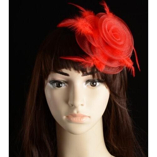 Multi-layer Rose-type Feathers Ladies Day Bridal Party Fashion Sinamay Yarn Floral Hat Hair Accessories for Women Tiara De Noiva