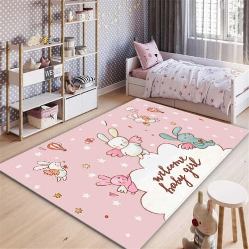 Cartoon Bunny Carpet Pink Children Room Rug Decoration For Girl Room Cute Little Animal Rug Kids Crawling Mat Bedside Mat
