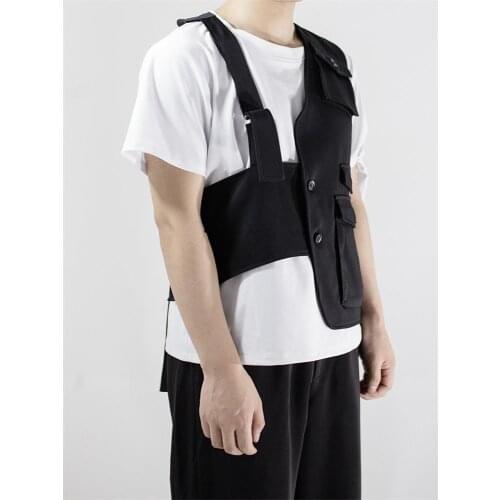 Mens new spring clothing designer Korean slimming asymmetrical irregular vest mens personality performance suit