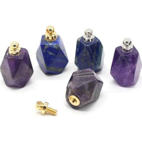 Natural Gems Pendants Charms Amethysts Perfume Bottle for Trendy Jewelry Making DIY Necklace Craft Accessories