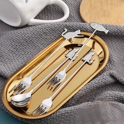 Stainless Steel Long Handle Coffee Stirring Spoon Cake Fork Ice Cream Dessert Spoons Bar Coffee Spoon Tableware Supplies