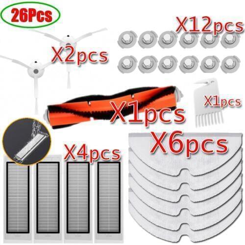 26pcs/lot New Main brush Hepa Filter Side brush Mop cloths Kit for Xiaomi mijia robot roborock s50 s51 S55 xiaowa roborock 2