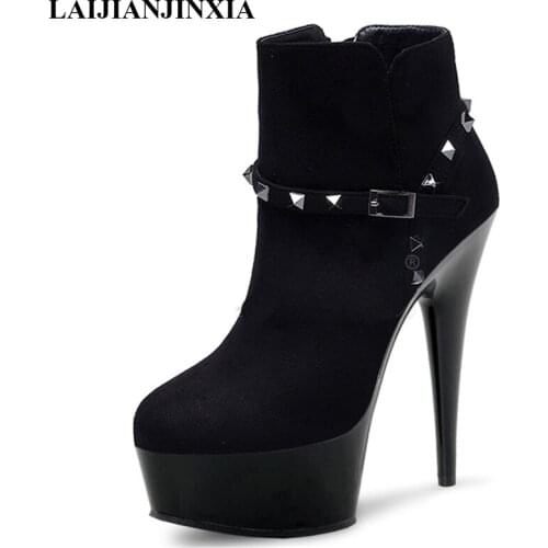 LAIJIANJINXIA New 15 cm High Heels Fashion ZIP Round Toe Women Boots Sexy Ankle Boots Party Model Pole Dancing Shoes Dance Boots