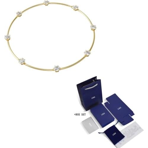 New Style Inlaid Zircon Simple Design Golden Crystal Necklace Female Romantic Jewelry Birthday Gift