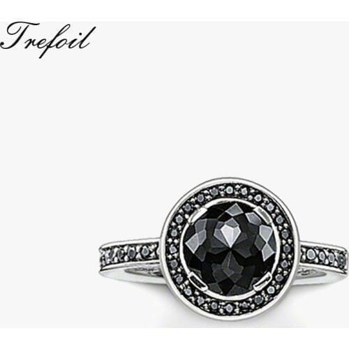 Black Round Crystal Wedding Bands Rings, 925 Sterling Silver Fashion Jewelry Romantic Party Gift For Women Girls 2018 Alliance