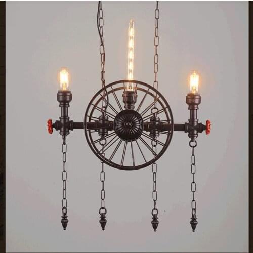 Industrial Retro Metal Pendant Lamp Creative Loft Style Wheel Decoration Pipe Light Restaurant Cafe Bar Light Free Shipping