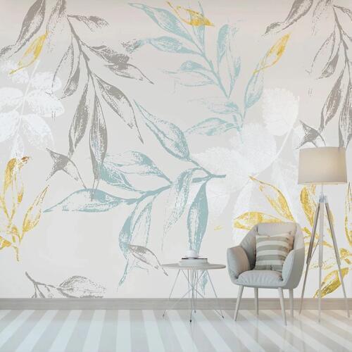Custom Self-adhesive Mural Wallpaper Modern 3D Hand Painted Golden Leaves Living Room Bedroom Background Wall Papers Home Decor
