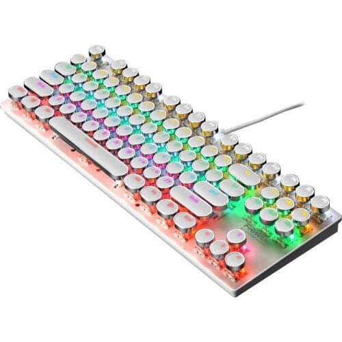 Wired 87 Keys Green Axis Punk Mechanical Round Keycap RGB USB Backlight Keyboard G88D