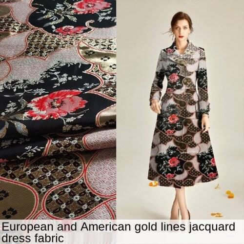 French three-dimensional luxury gold silk jacquard dress fabric stiff windbreaker jacket brocade fashion garment fabric