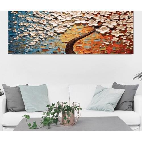 Modern Abstract Oil Painting Light Blue Flower Canvas Painting Print Poster Wall Painting Art for Bedroom Living Room Home Decor