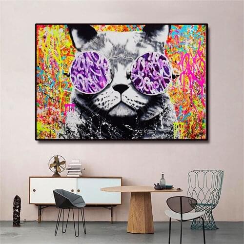 Modern Graffiti Posters And Prints Cute Cat Glasses Canvas Painting Wall Picture For Living Room Kid Bedroom Cuadros Home Decor