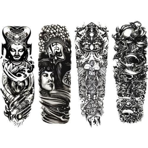 4Pcs/Lot Waterproof Temporary Tattoos Beijing Opera Full Arm Mechanical Pattern Tattoos Applique Arm Full Arm Tattoos Sticker 48