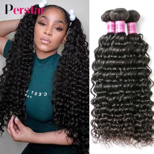 Perstar Deep Wave Bundles 100% Brazilian Hair Weave Bundles Remy Human Hair Bundles Deep Wave Hair 1/3/4 pcs Extension 8-30 inch