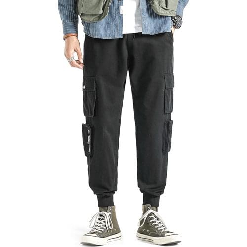 Plus Size Cargo Pants Men Elastic Waist Drawstring Pants Trousers for Men Casual Pants Ankle Tied Skinny Cargo Pants Sweatpants