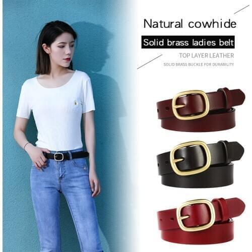 Pure copper pin buckle womens head leather belt womens leather belt versatile fashion leather belt