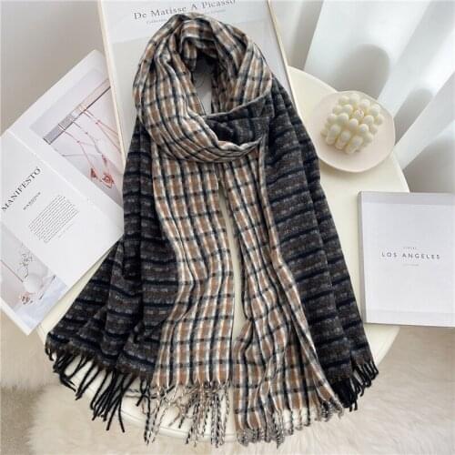 Women Fashion Plaid Knitted Scarf Winter Pashmina Shawls Female Cashmere Wraps Tassel Foulard Bufanda Lady Warm Thick Stoles