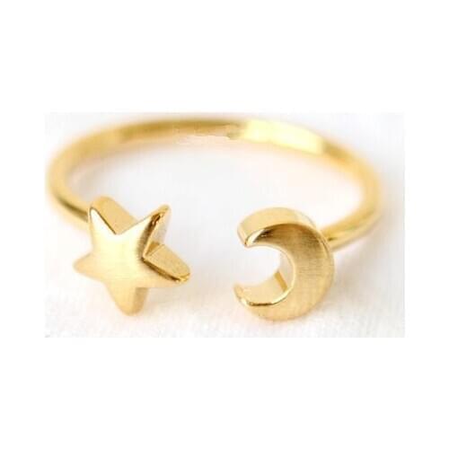 Jisensp Personality Crescent Moon Ring Lady Female Rings Fashion Star Moon Open Adjustable Ring Women Party Jewelry Accessories