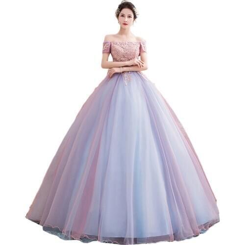 Robe De Bal 2020 The Party Prom Quinceanera Dresses Noble Off The Shoulder Tulle Ball Gown Vintage Embroidery Quinceanera Dress