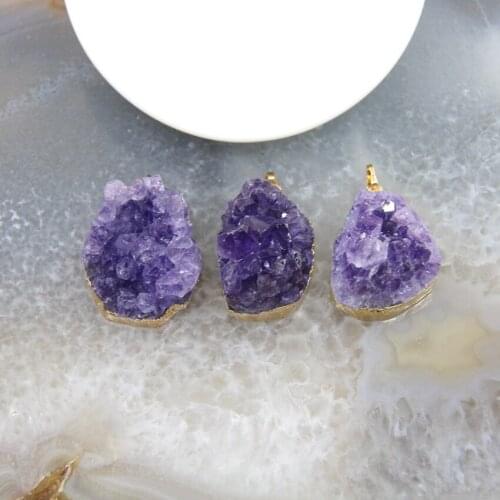 1pcs Irregular Natural Amethysts Geode Pendant,Drusy Purple Quartz Healing Crystal Druzy Necklace DIY Jewelery For Women Gift