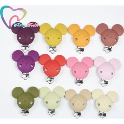 Teeny Teeth 1 PC Pacifier Clip Mouse Shape Pacifier Chain Clip,Silicone Clip Selectable Silicone Teething Beads Suspender Clip
