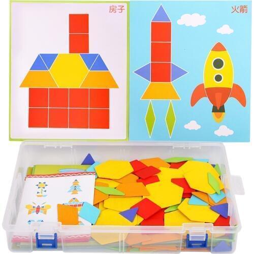 170 pcs/set Colorful Wooden Tangram Puzzle Toys Geometric Shape Game Funny Creativity Jigsaw Baby Kids Preschool Educational Toy