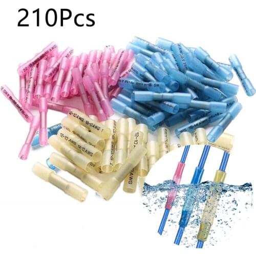 210PCS Waterproof Heat Shrink Butt Connectors Insulated Crimping Terminals Electrical Splice Wire Cable Crimp Connector Kit