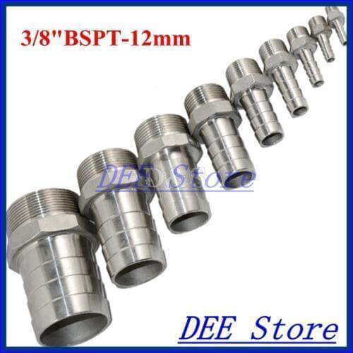 3PCS 3/8"BSPT Male Thread Pipe Fittings x 12 MM Barb Hose Tail Connector Joint Pipe Stainless Steel SS304 connector Fittings