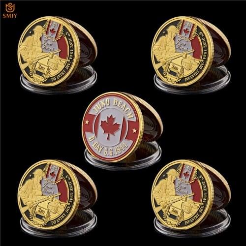 5Pcs Quality Gold Plated WW II Normandy The 3rd Canadian Infantry Division Soldier Military Challenge Metal Coin Collectibles