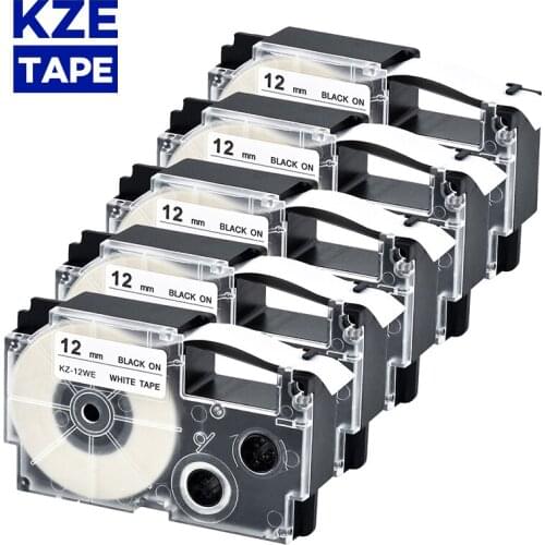 5 PACK 12mm Casio Black on White compatible label tapes XR12WE XR 12WE XR-12WE for KL-60 typewriter KL-60SR KL120 Label Maker