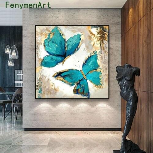 Abstract Gold Blue Butterfly Canvas Painting Nordic Flower Animal Poster Print Modern Wall Art Picture Living Room Home Decor