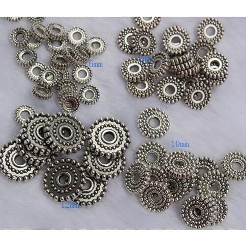50pcs Tibetan Silver Alloy Wheel Spacer Beads Diy Alloy Jewelry Accessories For Bracelets Loose Spacer Beads 6mm 8mm 10mm 12mm