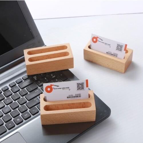 1pc 2 Grid Wooden Business Card Case Cards Storage Box