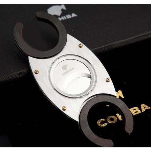 COHIBA Double Blades Stainless Steel Wood Cigarette Cigar Cutter Pocket Gadget Zigarre Smoking Accessories Guillotine 355TC