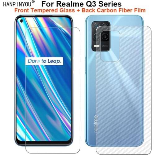For Realme Q3 Q3i Pro 5G 1 Set = Soft Back Carbon Fiber Film + Premium Tempered Glass Front Screen Protector