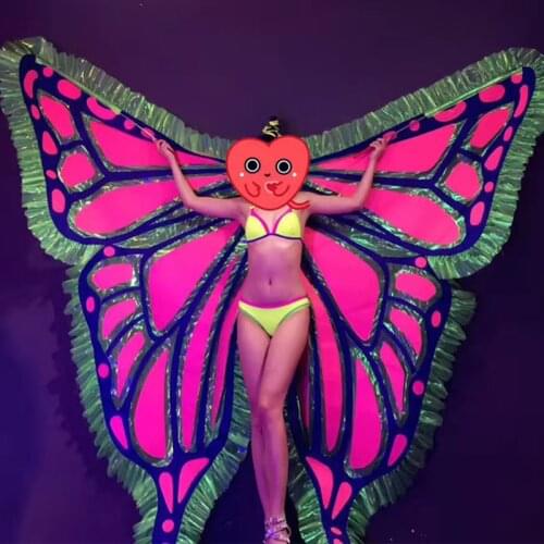 Fluorescent Big Butterfly Nightclub Female Singer Gogo Dancer Stage Performance Costumes Festival Clothing Rave Outfits DWY6080