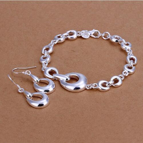 Hot selling 925 jewelry silver plated jewelry set fashion jewelry set Horseshoe Bracelet Earrings Jewelry Set SMTS337