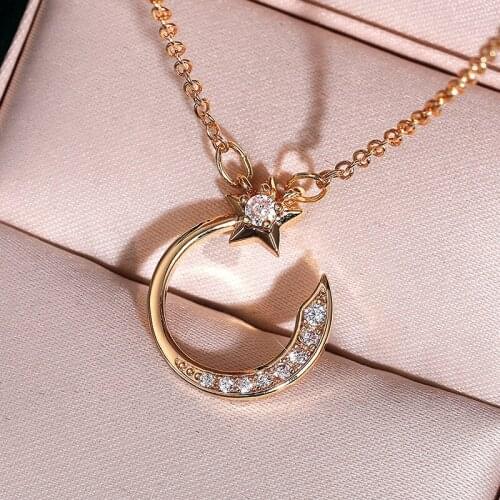 Huitan New Trendy Female Pendant Necklaces with Moon Star Stylish Party Necklace for Women Exquisite Gift Statement Neck Jewelry