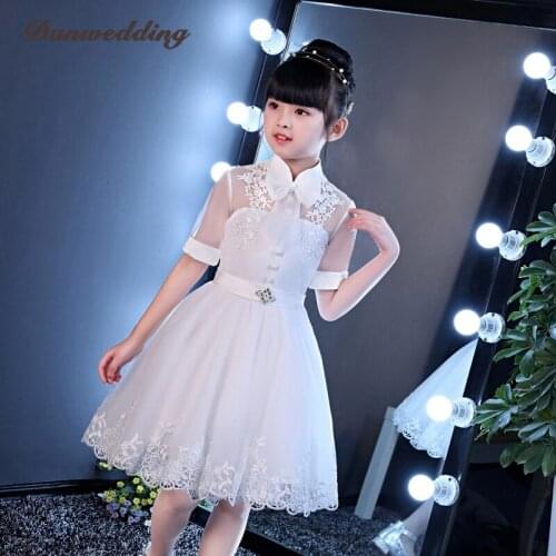 Refinement Kids Pageant Evining Dress 1/2 Sleeve Short Flowers Girl Dress For Wedding First Communion Dress Kids Prom Dress
