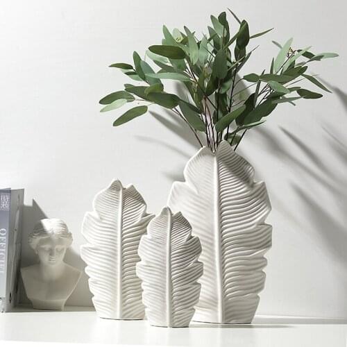 European Style,Ceramic Vase,Modern Flowers Pot,Leaves Sculpt Sculpture,Home Living Room Decor,Dinner Table Figurine Decoration