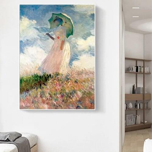 Claude Monet Woman With a Parasol Wall Art Canvas Paintings Canvas Art Prints Reproductions Impressionist Famous Home Decoration