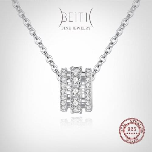 Beitil Shiny Zircon Spiral Round Penddant Necklace For Women 925 Sterling Silver Luxury Engagement Necklace Fine Jewelry
