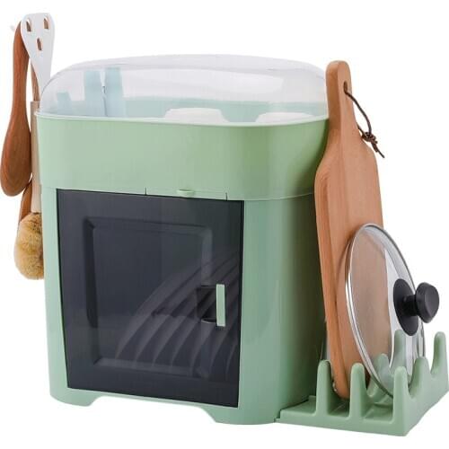 Kitchen two-layer with lid home dish rack storage box put dishes drain storage rack plastic cupboard LL7131439